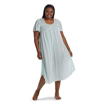 Plus Size Miss Elaine Essentials Silk Essence Tricot Short Sleeve Long Nightgown