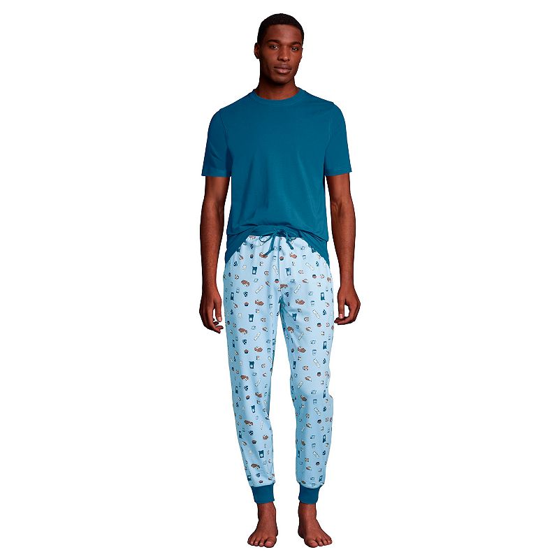 Mens Lands End Jersey Pajama Sleep Set, Size: Medium, Dark Blue