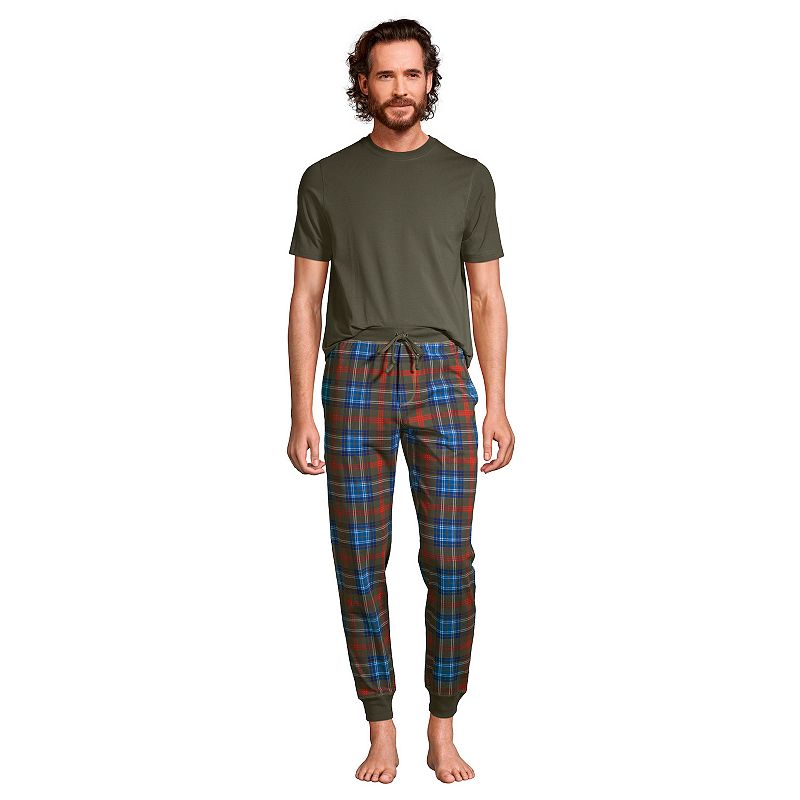 Mens Lands End Jersey Pajama Sleep Set, Size: Medium, Green Green Plaid