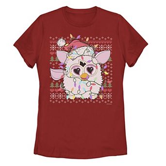 Juniors' Furby Christmas Lights Knit-Style Portrait Tee