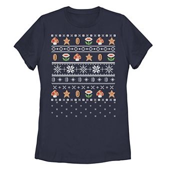 Juniors' Nintendo Super Mario Stars & Flowers Holiday Pattern Tee