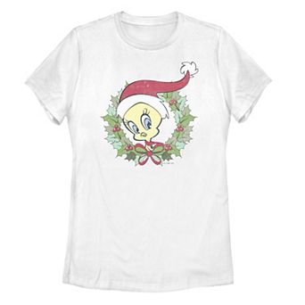 Juniors' Looney Tunes Tweety Bird Wreath Tee