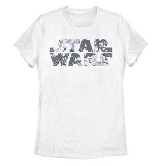 Juniors' Star Wars Floral Text Fill Logo Tee