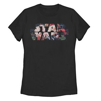 Juniors' Star Wars Antique Flower Print Logo Tee