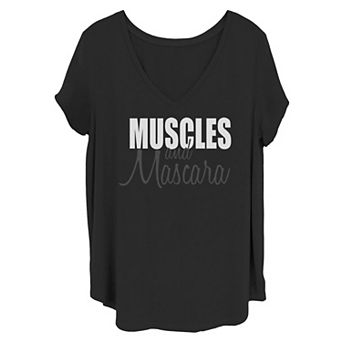 Juniors' Muscles And Mascara White And Black Tee
