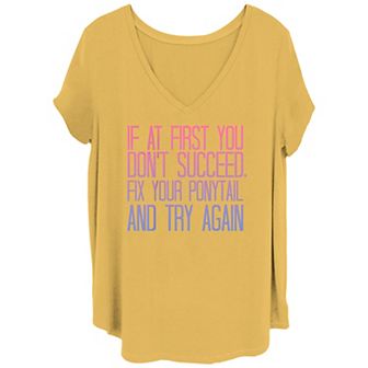 Juniors' If Don't Succeed Fix Your Ponytail Gradient Text Tee