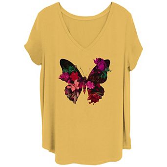 Juniors' Floral Butterfly Center Tee
