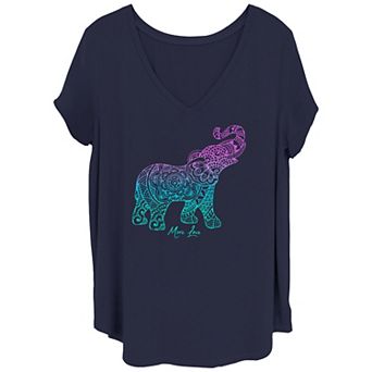 Juniors' Gradient Henna Style Elephant Tee