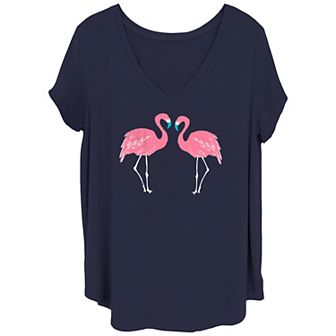 Juniors' Pink Flamingo Sketch Tee