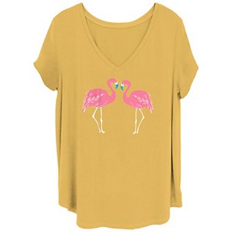 Juniors' Pink Flamingo Sketch Tee