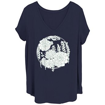 Juniors' Succulent Circle Stamp Tee