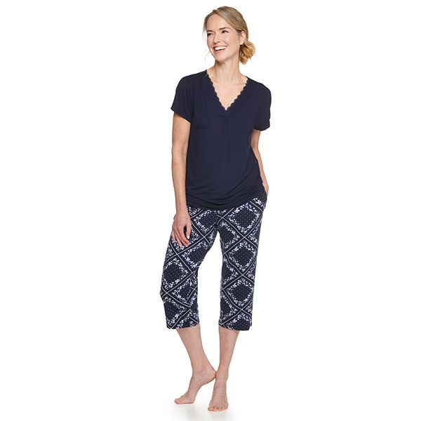 Women's Croft & Barrow® Short Sleeve Pajama Top & Pajama Capri Pants ...