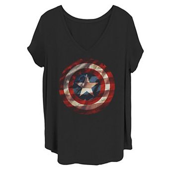 Juniors' Marvel Avengers Captain America Shield Flag Graphic Tee