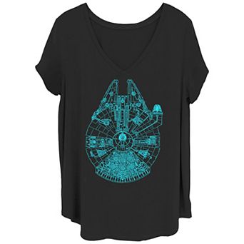 Juniors' Plus Size Star Wars Blue Falcon Comp Neon Tee