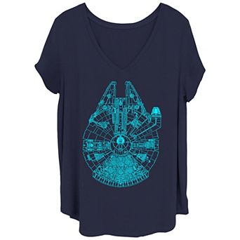 Juniors' Plus Size Star Wars Blue Falcon Comp Neon Tee