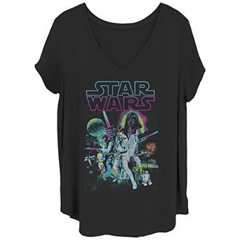 Juniors' Plus Size Star Wars Neon Hope Comp Group Shot Tee