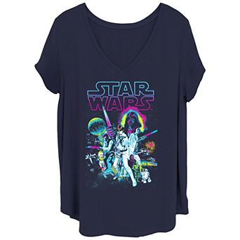 Juniors' Plus Size Star Wars Neon Hope Comp Group Shot Tee