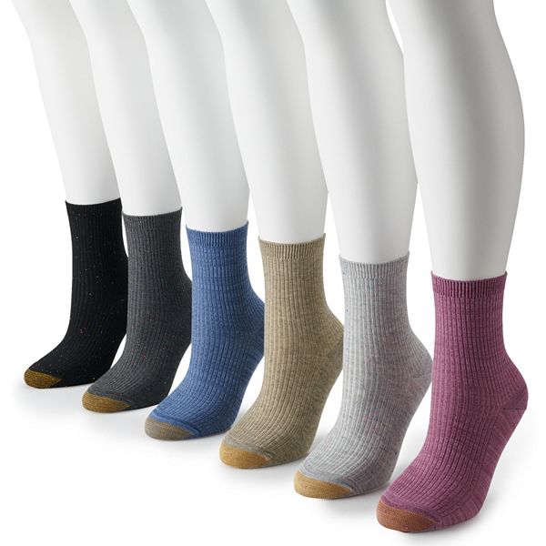 Women's GOLDTOE® 6Pack Ribbed Crew Socks