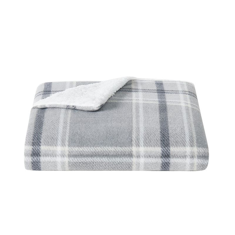 Cannon Cozy Teddy Plaid Blanket, Grey, Full/Queen