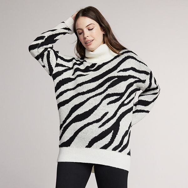 Women's Yummy Sweater Co. Zebra Turtleneck Sweater