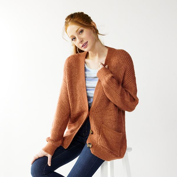 Juniors SO Birdseye Grandpa Cardigan