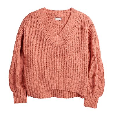 Juniors' SO® V-Neck Tunic Fashion Sleeve Sweater