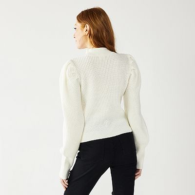 Juniors SO Mock Turtleneck Puff Sleeve Sweater