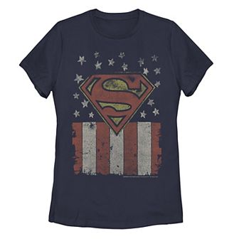 Juniors' DC Comics Superman Patriotic Stars & Stripes Background Tee