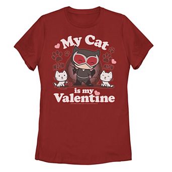 Juniors' Cat Woman My Cat Is My Valentine Chibi Portrait Tee