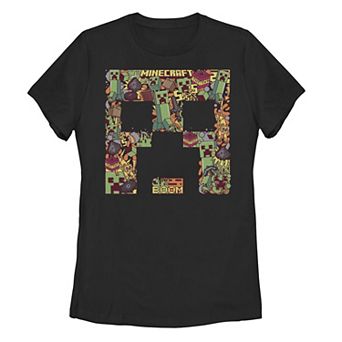 Juniors' Minecraft Creeper Big Face Collage Tee