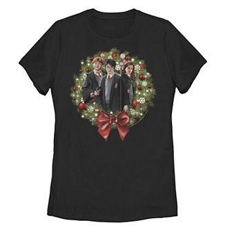 Juniors' Harry Potter Christmas Wreath Tri Portrait Tee