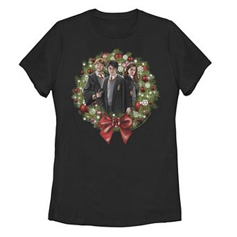 Juniors' Harry Potter Christmas Wreath Tri Portrait Tee