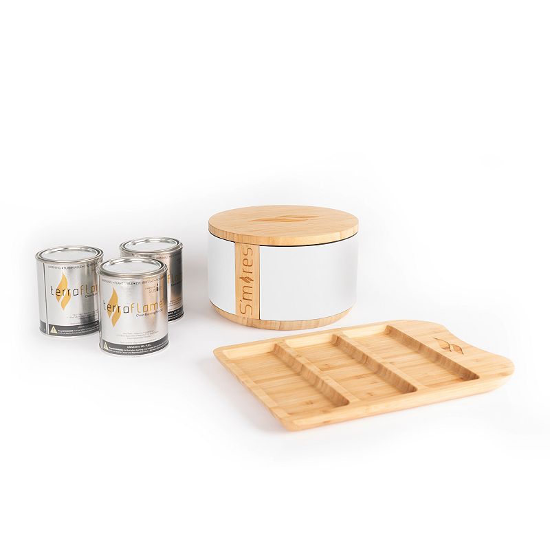 TerraFlame Smores Roaster Gift Set with Bamboo Tray, White