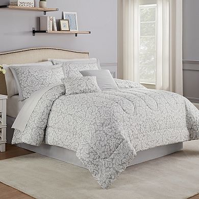 Traditions by Waverly Dashing Damask Comforter Set with Shams and Decorative Pillows