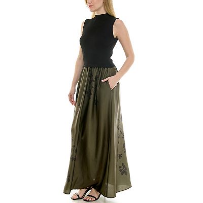 chinese dress ladies Sleeveless Mixed-Media Twofer Maxi Dress-Black  Tribal Fashion