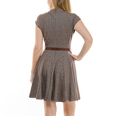 Women's Taylor Belted Chevron Jacquard Fit & Flare Mini Dress
