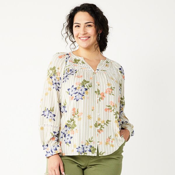 Plus Size Sonoma Goods For Life® Lace Trim Woven Top