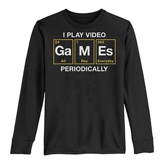 Boys 8-20 "I Play Video Games Periodically" Science Humor Long Sleeve Tee