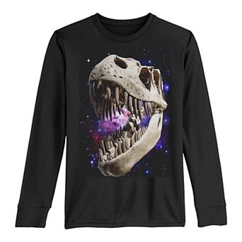 Boys 8-20 T-Rex Skull And Bones In Space Long Sleeve Tee