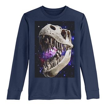 Boys 8-20 T-Rex Skull And Bones In Space Long Sleeve Tee