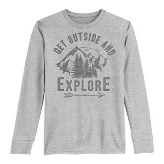 Boys 8-20 "Get Outside And Explore" Forest Scene Long Sleeve Tee