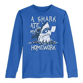 Boys 8-20 A Shark Ate My Homework Long Sleeve Tee