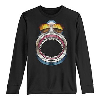 Boys 8-20 Shark Sunglasses With Mouth Open Long Sleeve Tee