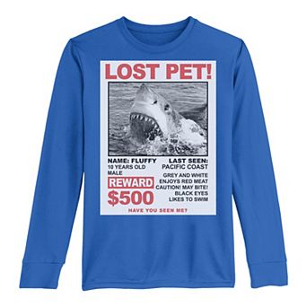 Boys 8-20 Shark Flyer Lost Pet Reward Long Sleeve Tee