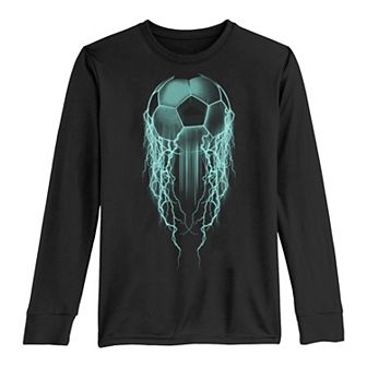 Boys 8-20 Soccer Ball Shooting Out Lighting Bolts Long Sleeve Tee