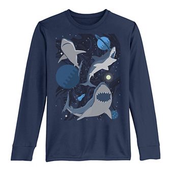 Boys 8-20 Shark Space Collage Long Sleeve Tee