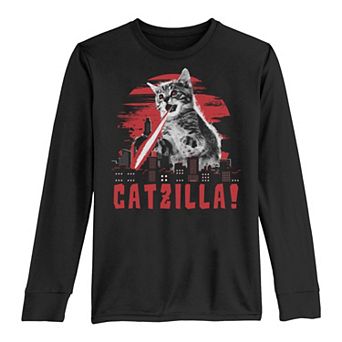 Boys 8-20 Beware Catzilla Laser Cat Long Sleeve Tee