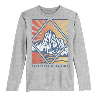 Boys 8-20 Adventure Is Calling Mountain Sunrise Long Sleeve Tee