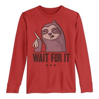 Boys 8-20 Wait For It... Sloth Cartoon Long Sleeve Tee