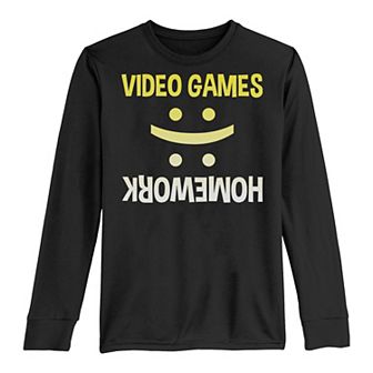 Boys 8-20 Double Smiley Video Games Homework Long Sleeve Tee